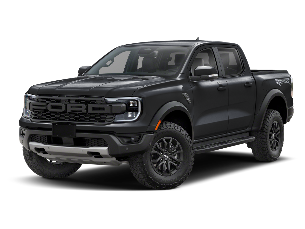 2026 Ford Ranger Raptor in Shadow Black — front three-quarter view