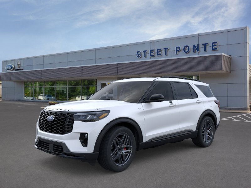 2026 Ford Explorer ST-Line in Star White Metallic Tri-Coat — front three-quarter view