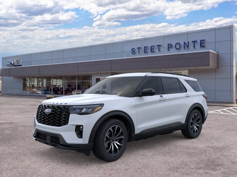 2026 Ford Explorer ST-Line in Space White Metallic — front three-quarter view