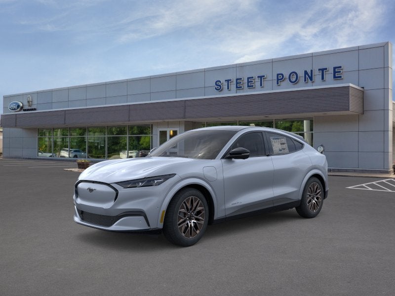 2025 Ford Mustang Mach-E Premium in Glacier Gray Metallic Tri-Coat — front three-quarter view