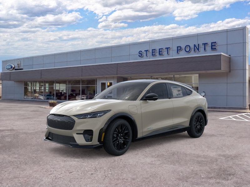 2026 Ford Mustang Mach-E Premium in Desert Sand — front three-quarter view