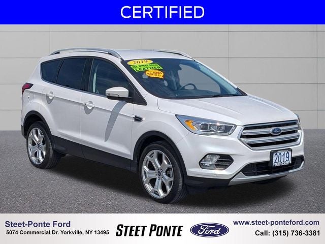 2019 Ford Escape Titanium in White Platinum Clearcoat Metallic — front three-quarter view