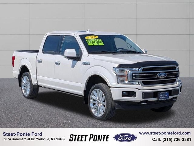 2019 Ford F-150 Limited in White Platinum Clearcoat Metallic — front three-quarter view