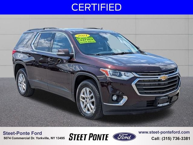2021 Chevrolet Traverse LT Leather in Black Cherry Metallic — front three-quarter view