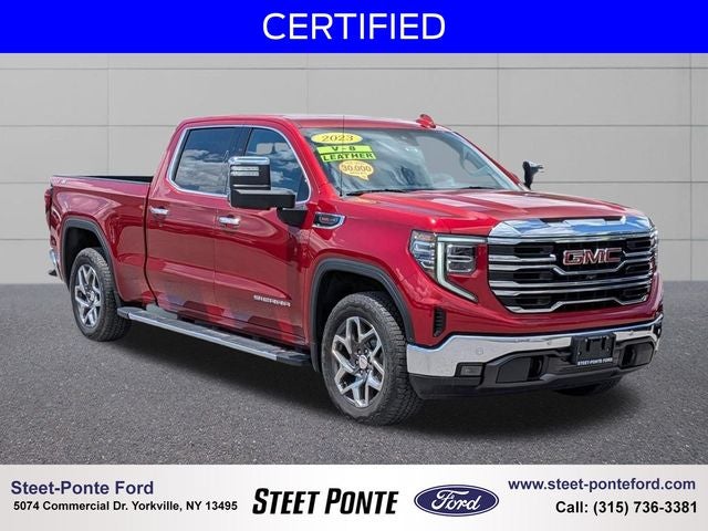 2023 GMC Sierra 1500 SLT in Volcanic Red Tintcoat — front three-quarter view