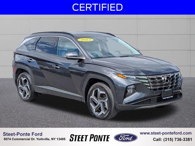 2023 Hyundai Tucson Limited in Portofino Gray — front three-quarter view