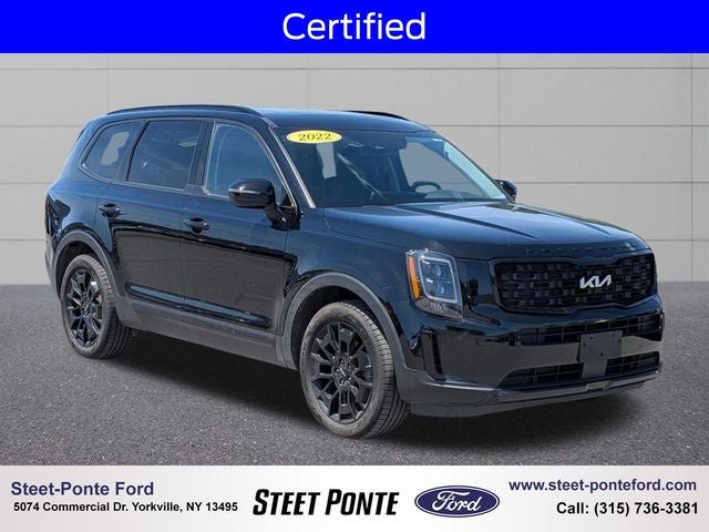 2022 Kia Telluride EX in Ebony Black — front three-quarter view