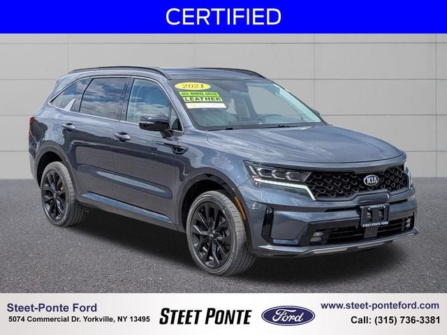 2021 Kia Sorento SX in Gravity Gray — front three-quarter view
