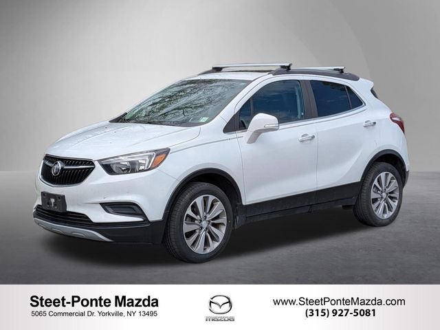 2019 Buick Encore Preferred in Summit White — front three-quarter view